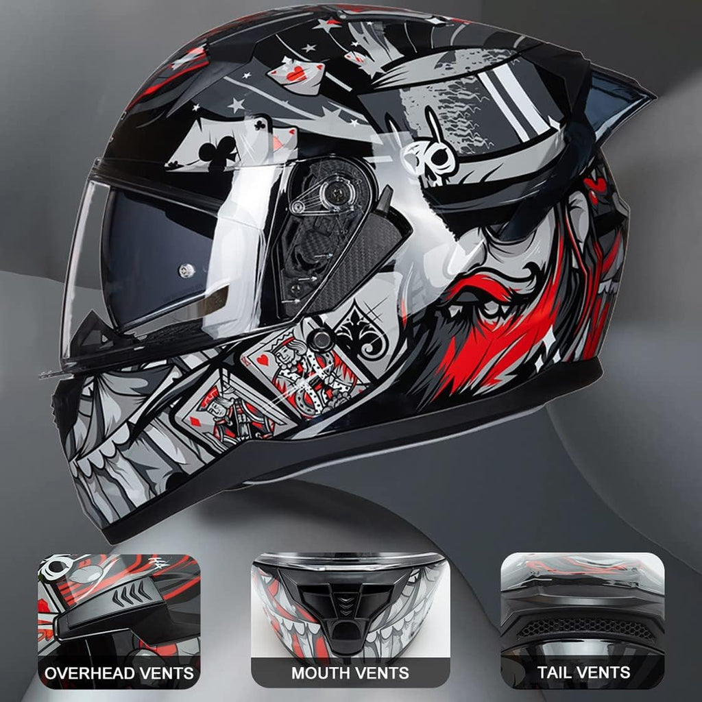 Bluetooth Motorcycle Helmet Anti-Fog Double Visor Flip Up Full Face Motorbike Helmet DOT Approved Built-in Dual Speaker with Microphone Automatic Answering for Adults Men and Women