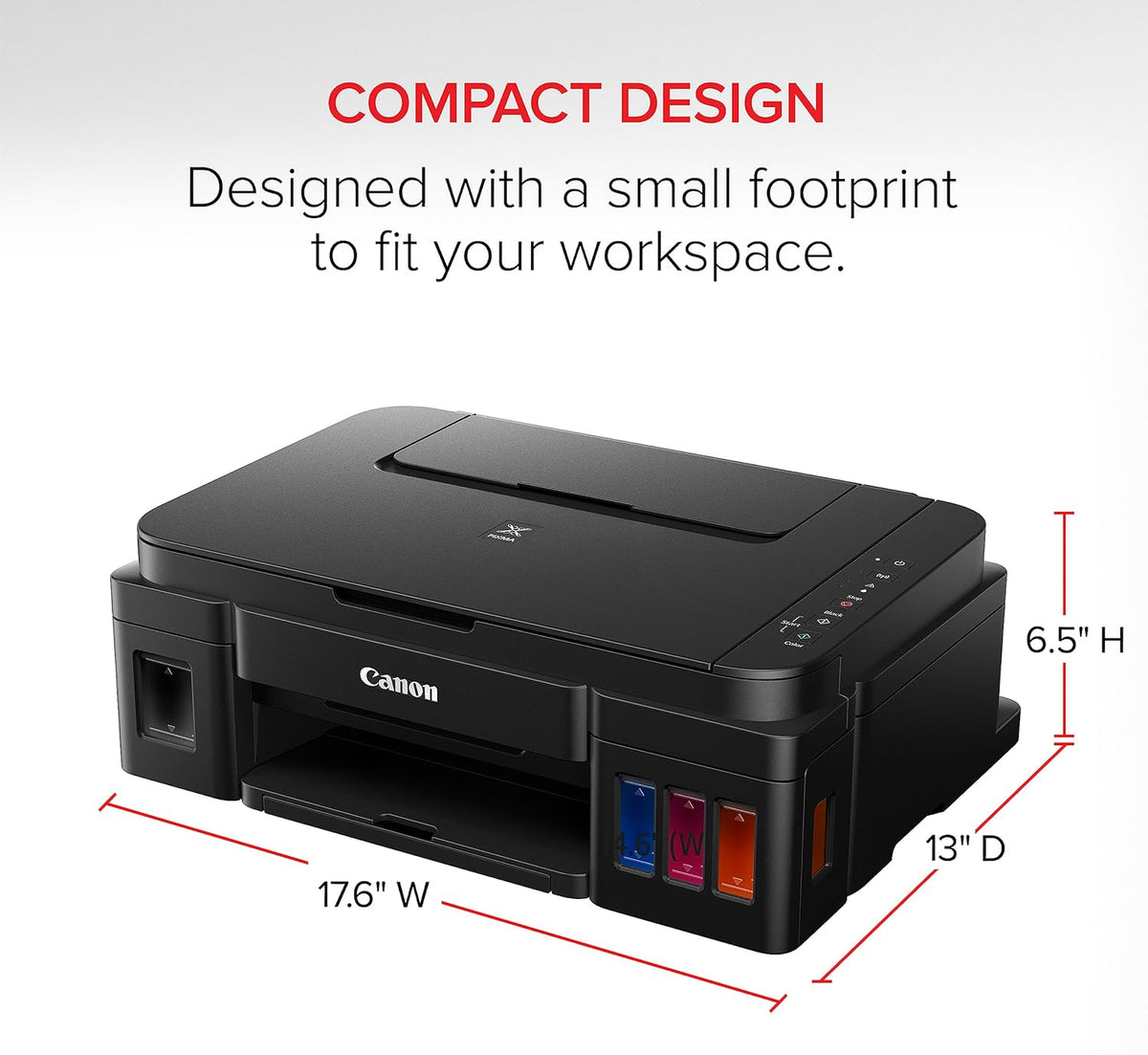 Canon G3200 All-In-One Wireless Supertank (MegaTank) Printer| Copier| Scanner| and Mobile Printing, Black, 6.5" x 17.6" x 13" (0630C002)