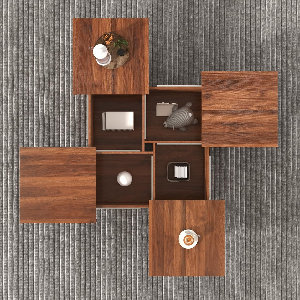 Merax 39.4'' Square Coffee Table, Sliding Top with Ample Storage, Walnut Grain Veneer Finish Modern Center Tables for Living Room Apartment, Walnut