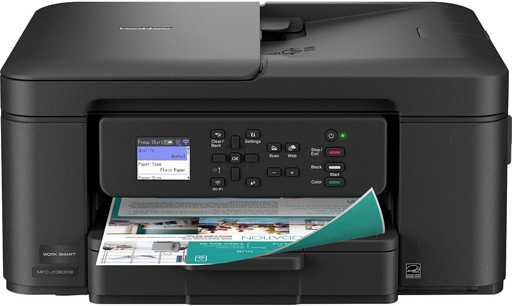 Brother Work Smart 1360 Wireless Color Inkjet All-in-One Printer Bundle with 26‑Month Protection Plan, Printer Essentials Digital Download, 6FT HDMI 2.0 Cable & 6FT USB Type‑A to Type‑B Cable