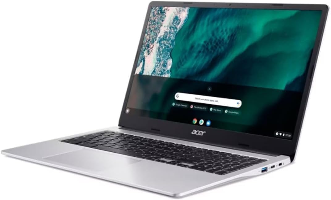 acer Chromebook 15.6" Full HD Laptop | Intel Celeron N4500 | Integrated UHD Graphics | Protective Sleeve| Silver | 4GB RAM | 64GB SSD | Chrome OS | Bundle with Wireless Mouse