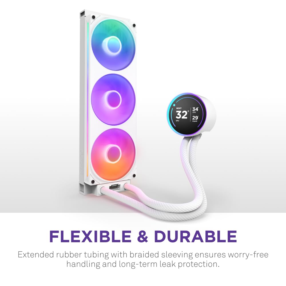 NZXT Kraken Elite 360 RGB 2024 - AIO CPU Liquid Cooler - 360mm Radiator - F360 RGB Core Fan - Customizable 2.72" IPS LCD - NZXT Turbine Pump - AMD® AM5, AM4 - Intel® LGA 1851/1700, 1200/115X - White
