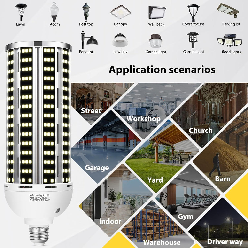 150W 4 pack LED Corn Light Bulb(1500W Equivalent ) ,Commercial Grade DayLight 5000K E26/E39 22900LM Medium Mogul Base LED Lamp,Large Area Lights For Outdoor Indoor Garage Warehouse Factory Bay Light