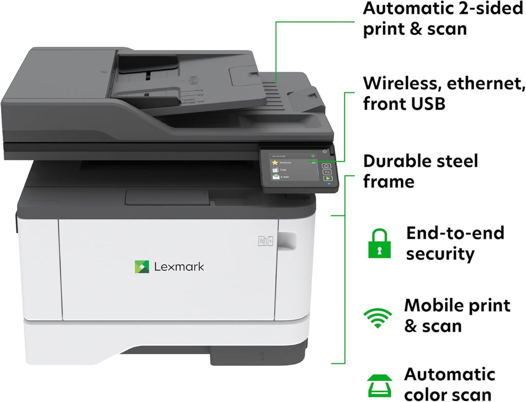 Lexmark MX431adw Laser Monochrome MFP Printer with Touchscreen, Copier Scanner Printer, Automatic Two-Sided Scanning, Wireless, Analog fax (29S0500)