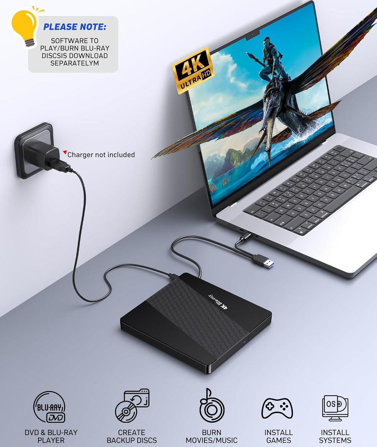 External 4k Blu Ray Drive for Pc,Portable 4k UHD Blu Ray Player,SD/TF Port with Carry Case, USB 3.0 HD Blu-Ray Player,DVD+/-RW External Optical Drive for MacBook Pro Windows Laptop