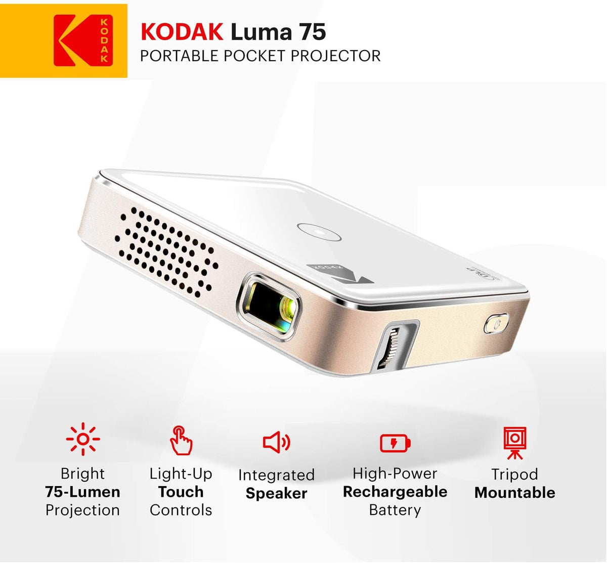 KODAK Ultra Mini Portable Projector | HD LED DLP Rechargeable Pico Projector - 100” Display - Includes Soft Case