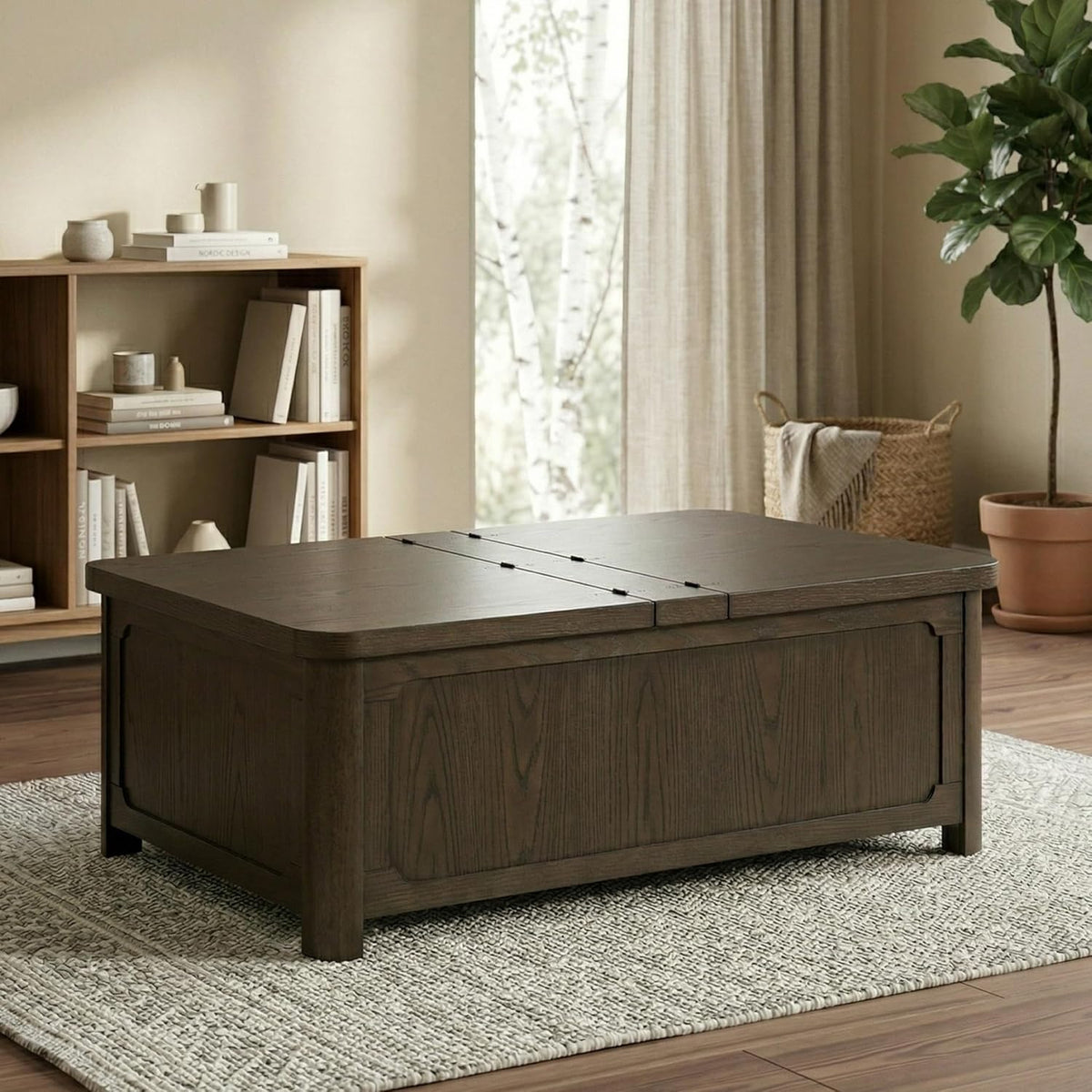 Signature Design by Ashley Breckington Country Rustic Coffee Table with Storage and Flip Top, Dark Brown