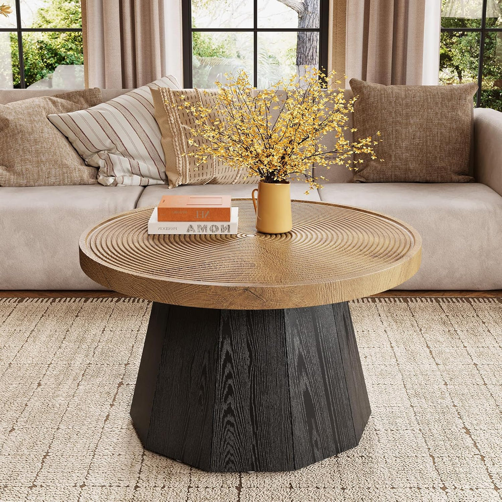 LITTLE TREE Round Coffee Table for Living Room, 31.5-Inch Farmhouse Center Table, Modern Circle Wooden Tea Tables for Office, Small Space, Reception, Brown