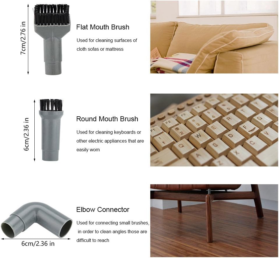 9pcs Vacuum Cleaner Attachment Accessories Nozzles Brushes Tubes Connectors Fit most vacuum cleaners with 32mm and 35mm inner diameter, Nine attachments for different purposes