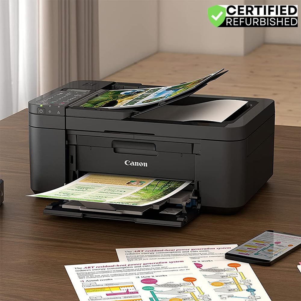 Canon PIXMA TR4720 All-in-One Wireless Printer with Auto Document Feeder, Mobile Printing, Copy, Fax & Scanner Black 5074C002 (Renewed) Bundle w/DGE USB Connection Cable +Small Business Software Kit