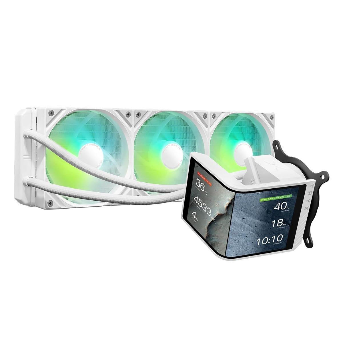 TRYX PANORAMA SE 360 ARGB White 360mm AIO Rotatable 6.67'' AMOLED Curved Screen 3D Anamorphic Effect Customizable AIO Cooler 360mm White Asetek Adela 280w TDP Intel LGA 1851/1700/1200/115X AMD AM5/AM4