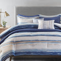 Madison Park Marina Comforter Quilt Combo Set - Modern Luxury Design, All Season Down Alternative Bedding, Matching Shams, Decorative Pillows, King/Cal King(104"x92") Seersucker Blue 8 Piece