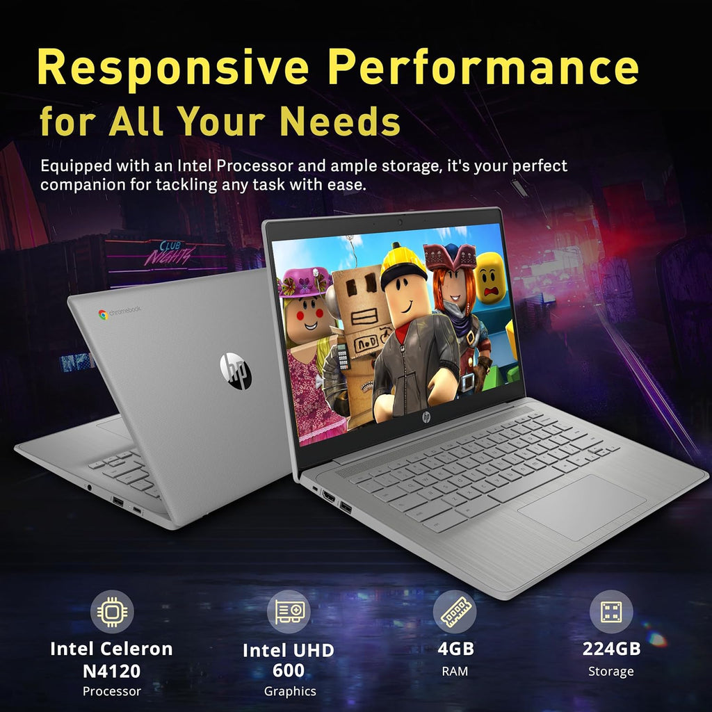 HP Chromebook 14" HD Laptop, Intel Celeron N4120, 4GB LPDDR4, 224GB Storage(64GB eMMC+160GB Docking Station Set), Intel UHD Graphics 600, Wi-Fi 5, 720p Camera, Fast Charge, Chrome OS, Gray