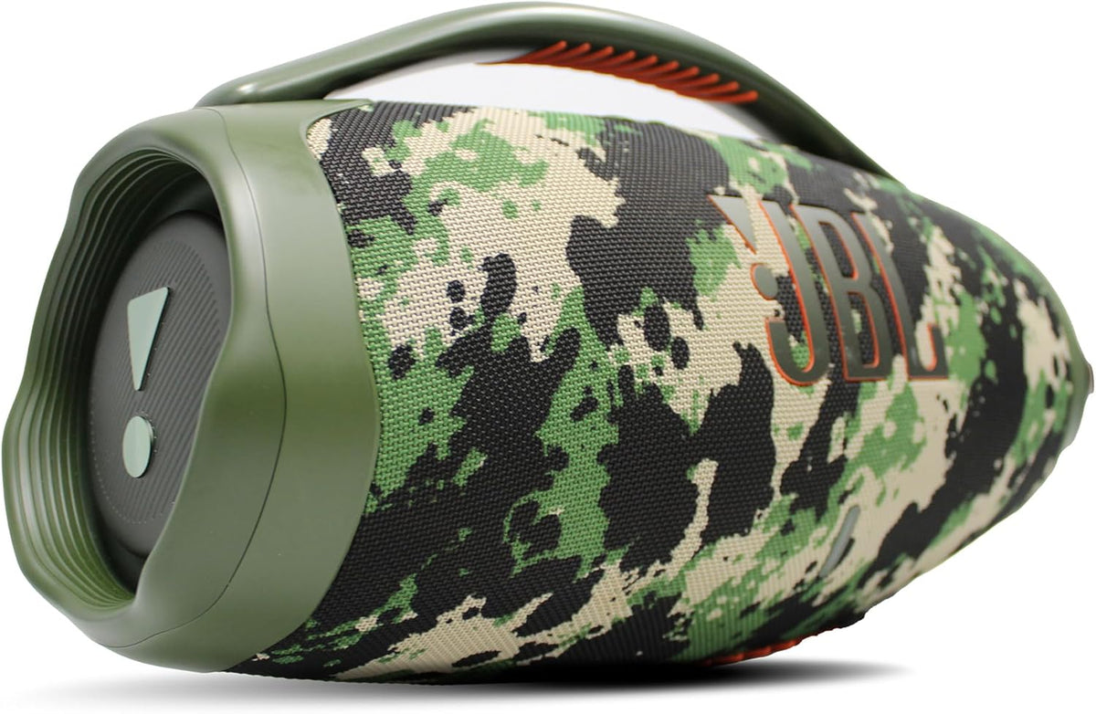 JBL Boombox 3 - Portable Bluetooth Speaker, IPX7 Waterproof, 24 Hours of Playtime (Squad) (JBLBOOMBOX3SQUADAM) + AUX Cable + USB-C Cable + Microfiber Cloth