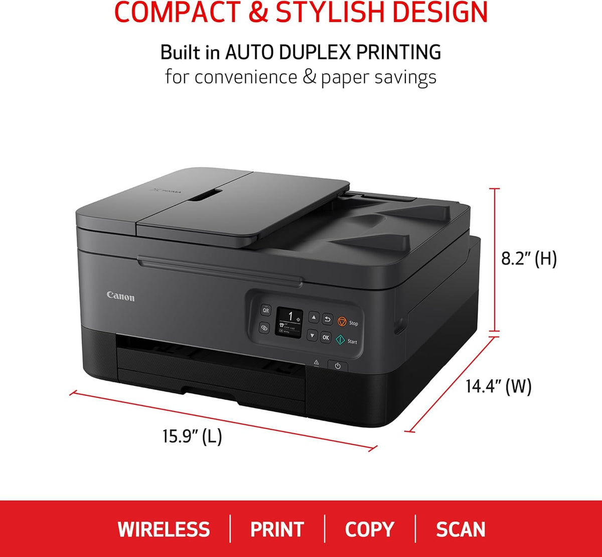 Canon PIXMA TR7020a All-in-One Wireless Color Inkjet Printer, with Duplex Printing, Mobile Printing, and Auto Document Feeder, Black, Works with Alexa