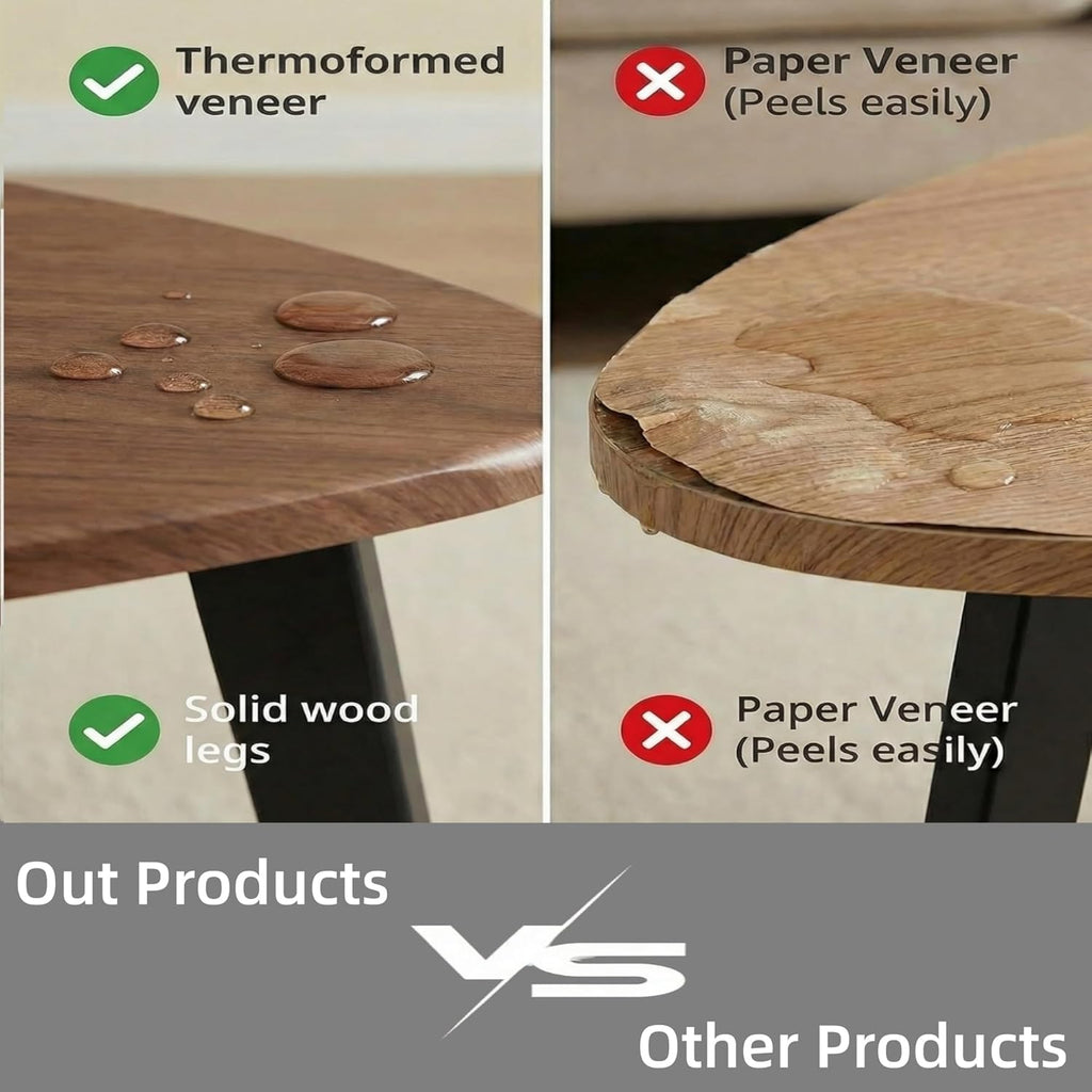 Nesting Coffee Table Set of 2-Mid Century Modern Guitar Pick Stacking Tables with Solid Wood Legs-Waterproof Triangle Center Side End Table for Small Living Room,Apartment,Balcony (Walnut)