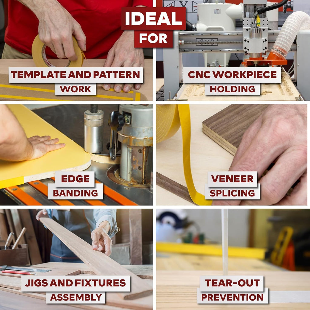 XFasten Double Sided Woodworking Tape 2 Inch x 90 Feet, Heavy Duty Residue-Free Double Sided Masking Tape for Router Templates, High Speed CNC Router, MDF Edge Banding, and Zero Clearance and Gap Cuts