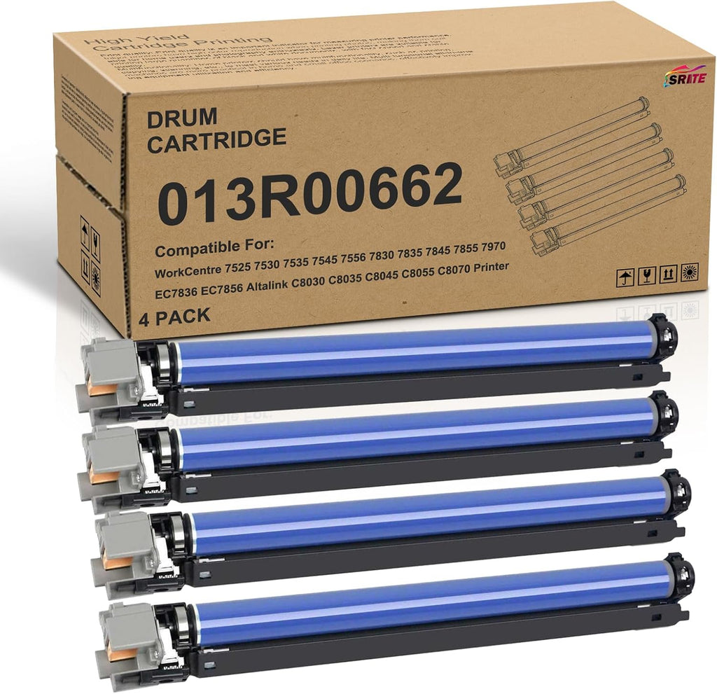 013R00662 Imaging Drum Cartridge 4-Pack Replacement for Xerox Workcentre 7525 7530 7535 7545 7556 7830 7855 7970 EC7836 EC7856 AltaLink C8030 C8035 C8045 C8055 C8070 Printer | High Yield 125,000 Pages
