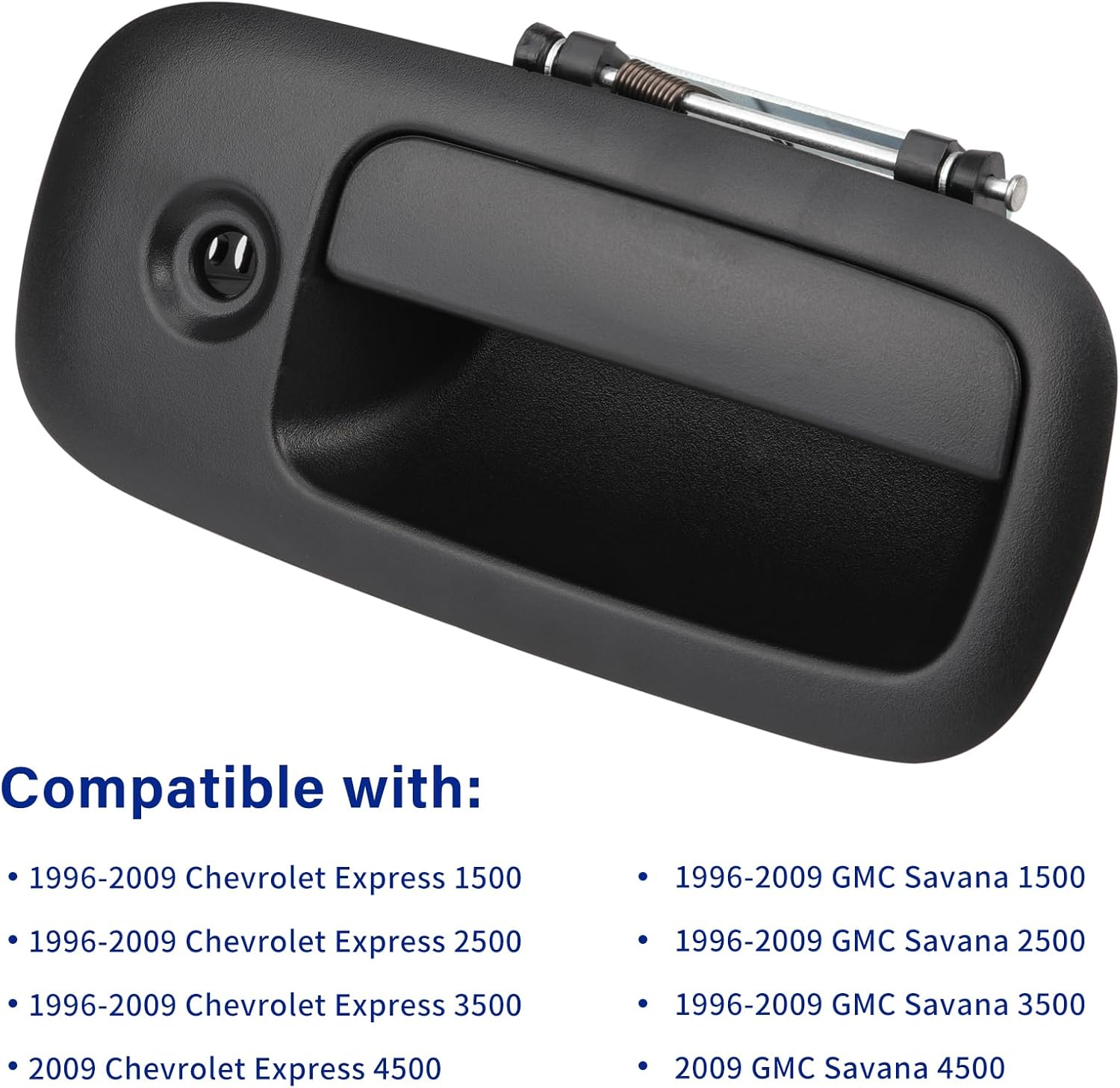 Exterior Door Handle Front Right Passenger Side for 1996-2009 Chevy Express GMC Savana 1500 2500 3500 4500 Van, Replces 79321, Black w/Key Hole