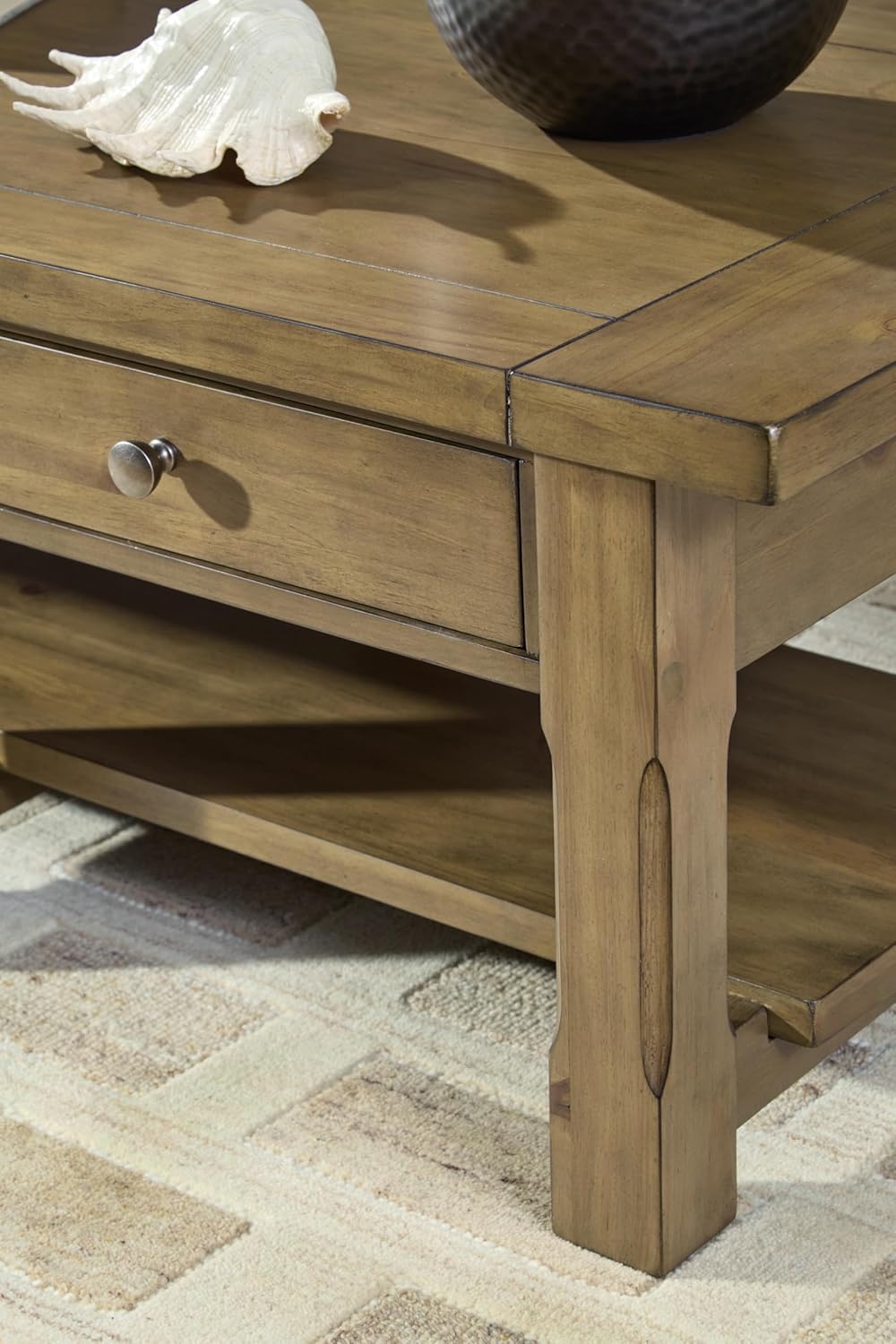 Signature Design by Ashley Vandenmore Casual Rectangular Coffee Table with 2 Drawers and Lower Shelf, Bronze Knobs, Wood, 54" W x 26" D x 19.13" H, Brown