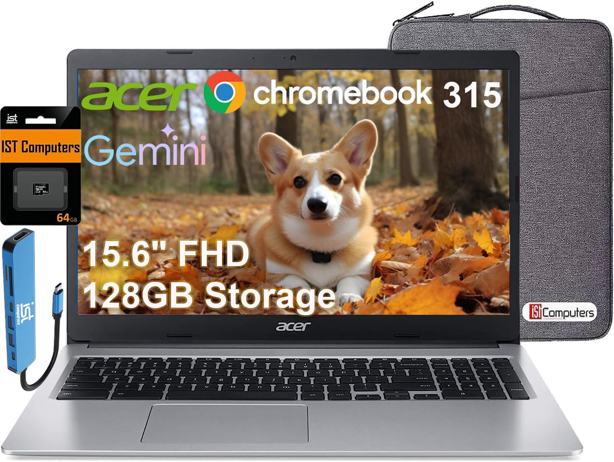 Acer Chromebook 315 Laptop (15.6" FHD, Intel Celeron N4500, 4GB RAM, 128GB Storage (64GB eMMC + 64GB SD Card) Home & Student, Long Battery Life, Numeric KB, Wi-Fi, Webcam, IST Hub, Chrome OS, Silver