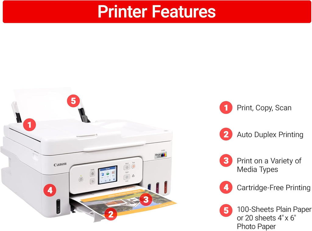 Canon Megatank G4280 All-in-One Wireless Supertank Megatank Printer | Print, Copy, Scan | Mobile Printing |2.7" LCD Color Touchscreen | Auto Document Feeder and Auto Duplex