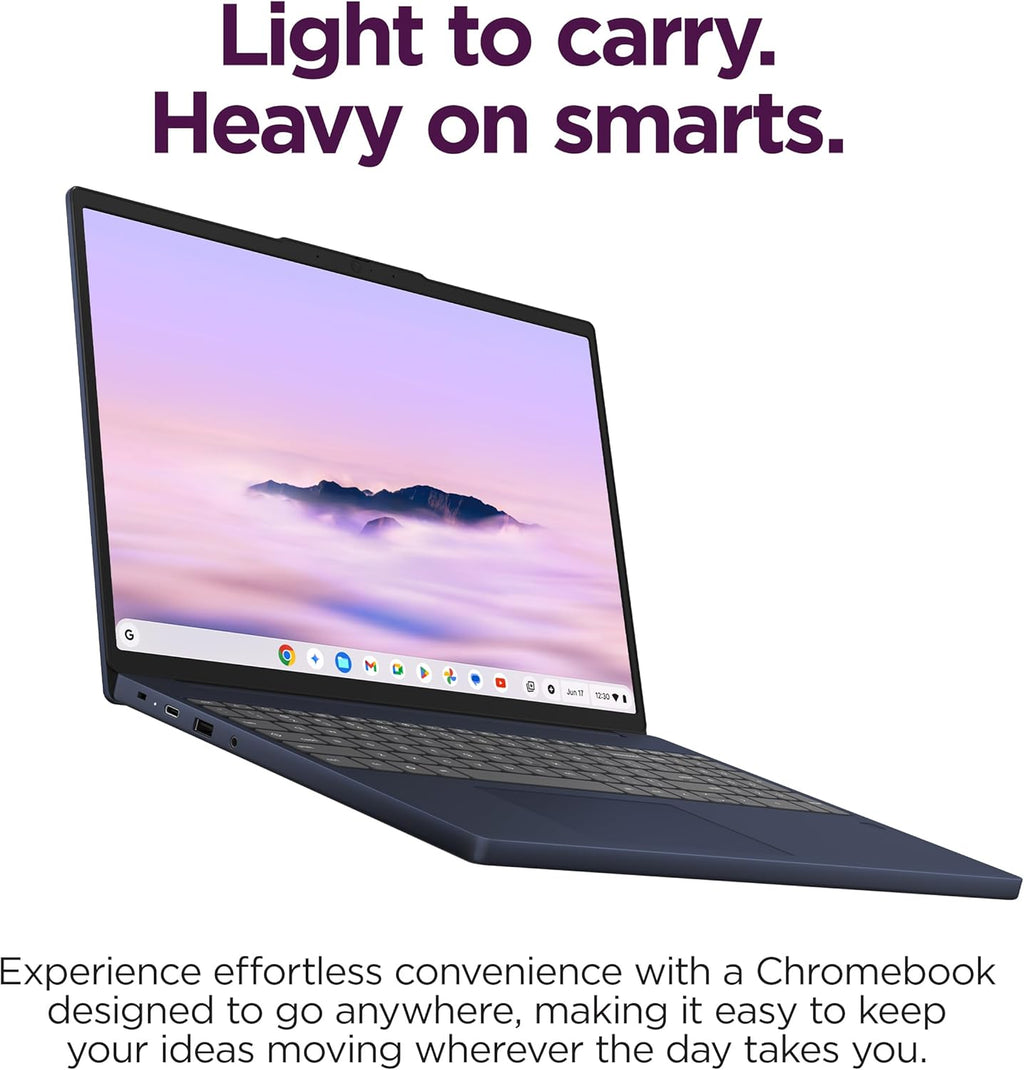 Lenovo Chromebook Plus i 15"- Professional Laptop - Google Gemini - Intel® 3 N355 CPU - 15.3" WUXGA IPS Display - 8GB RAM - 256GB Storage - Integrated Intel® Graphics - Cosmic Blue