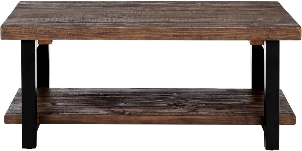 Alaterre Furniture Pomona Rustic Coffee Table with Storage Shelf - 42-Inch Industrial Modern Metal and Solid Wood Living Room Table - Easy Assembly Farmhouse Living Room Furniture (Rustic Natural)