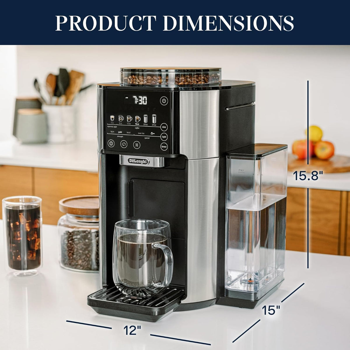 De'Longhi True Brew Drip Coffee Maker, Built in Grinder, Single Serve, 8 oz to 24 oz, Hot or Iced Coffee, Stainless, CAM51025MB (Renewed)