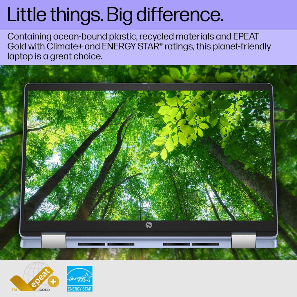 HP Chromebook x360 14b 2-in-1 Touchscreen Laptop (14" HD, 4GB RAM, Intel N200, 192GB Storage (128GB SSD+64GB SD Card)) for Home, Students, HD Webcam, Wi-Fi 6, Long Battery Life, Chrome OS, Sky Blue