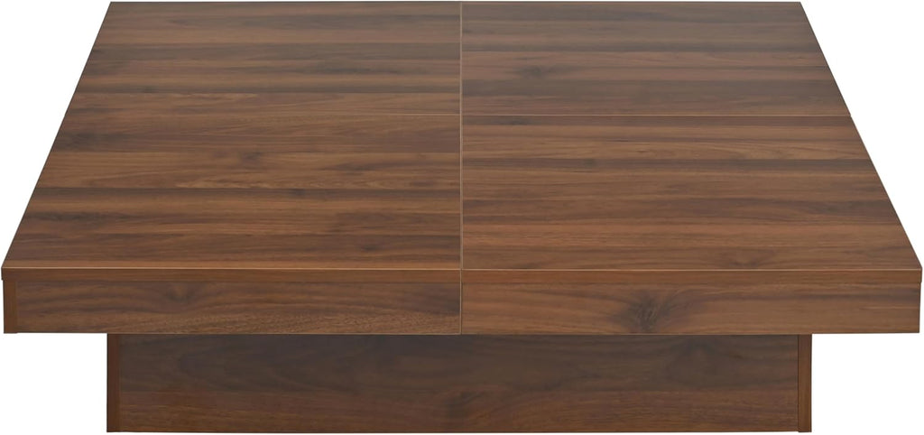 Merax 39.4'' Square Coffee Table, Sliding Top with Ample Storage, Walnut Grain Veneer Finish Modern Center Tables for Living Room Apartment, Walnut
