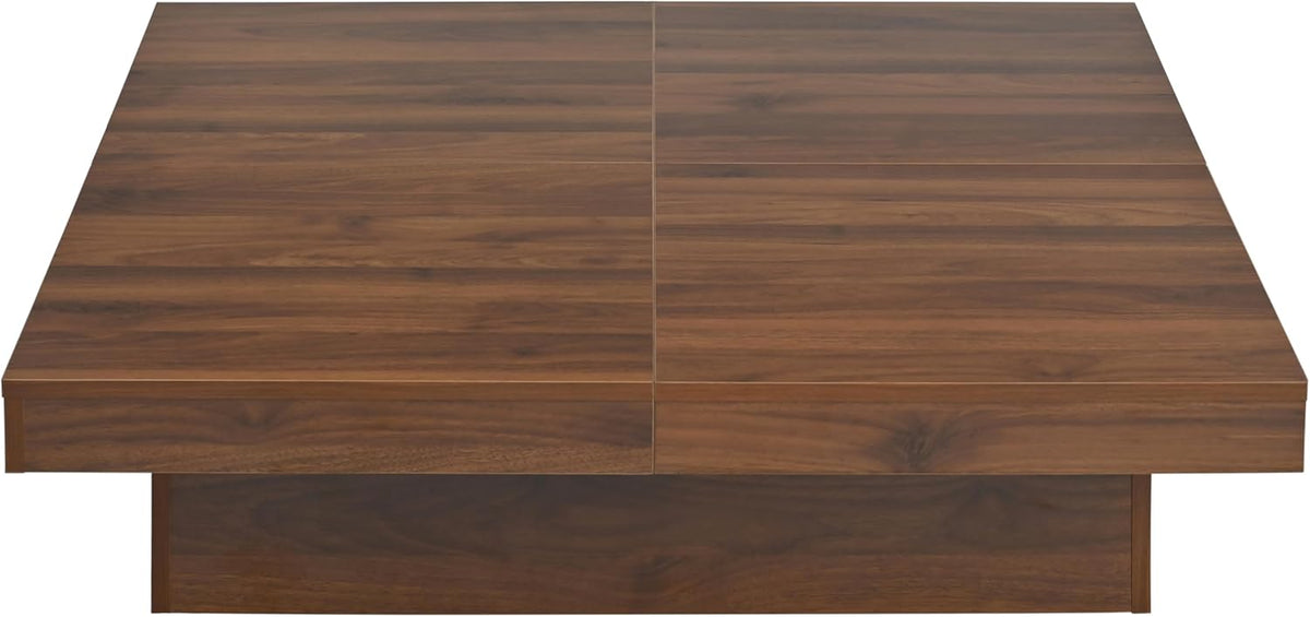 Merax 39.4'' Square Coffee Table, Sliding Top with Ample Storage, Walnut Grain Veneer Finish Modern Center Tables for Living Room Apartment, Walnut