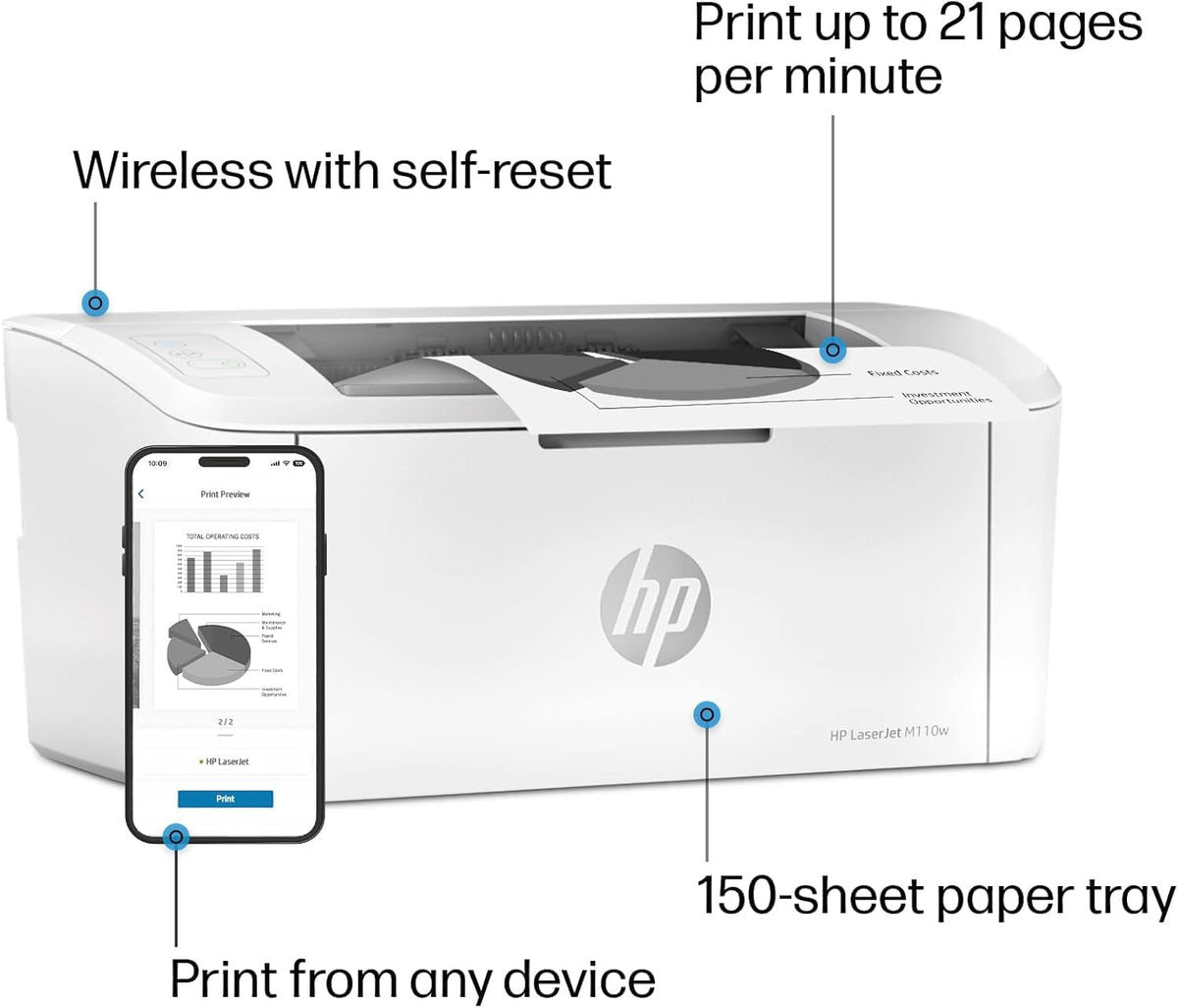 HP LaserJet M110w Wireless Monochrome Printer (7MD66F) (Renewed Premium)