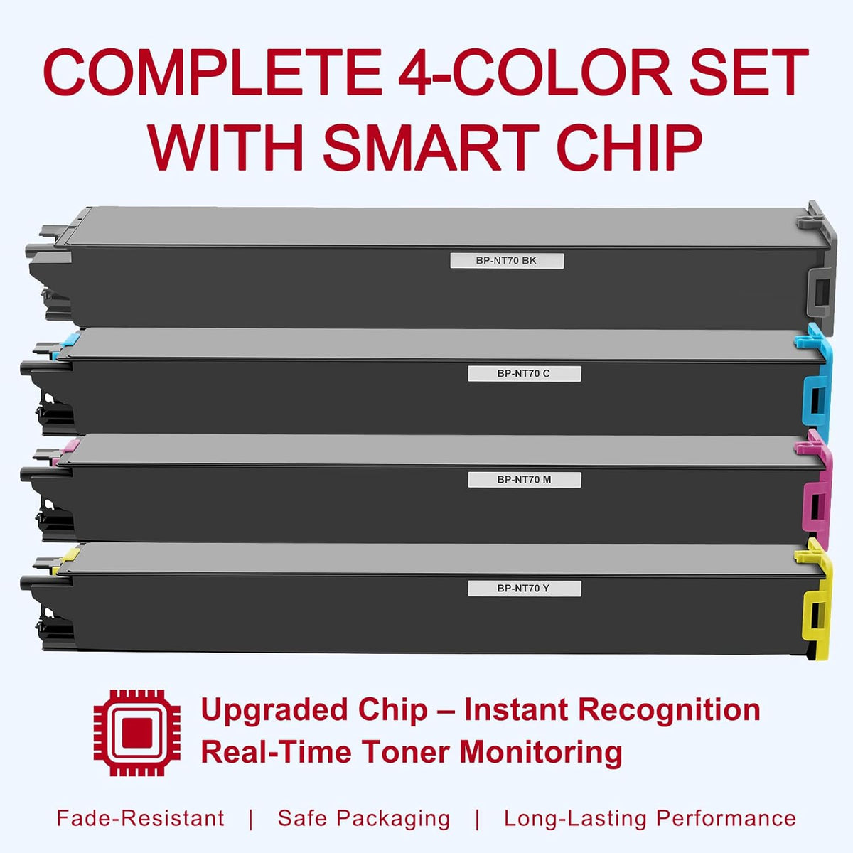 BP-NT70 Toner Cartridge 4-Pack High Yield Replacement for BP-NT70BA BP-NT70CA BP-NT70MA BP-NT70YA Compatible with BP-50C26 BP-50C31 BP-70C36 BP-70C45 BP-70C55 BP-70C65 Printer