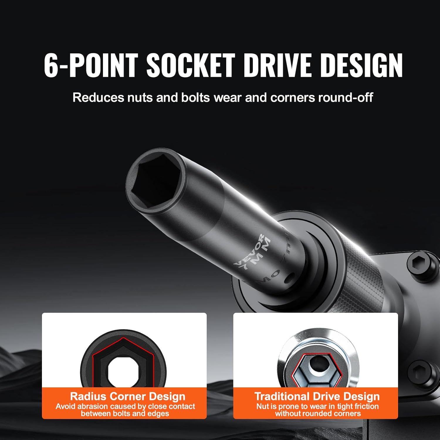 VEVOR 1/2" Drive Impact Socket Set, 65 Piece SAE 3/8" to 1-1/4" and Metric 10-24mm, 6 Point Cr-V Alloy Steel for Auto Repair, Easy-to-Read Size Markings, Rugged Construction, Storage Case