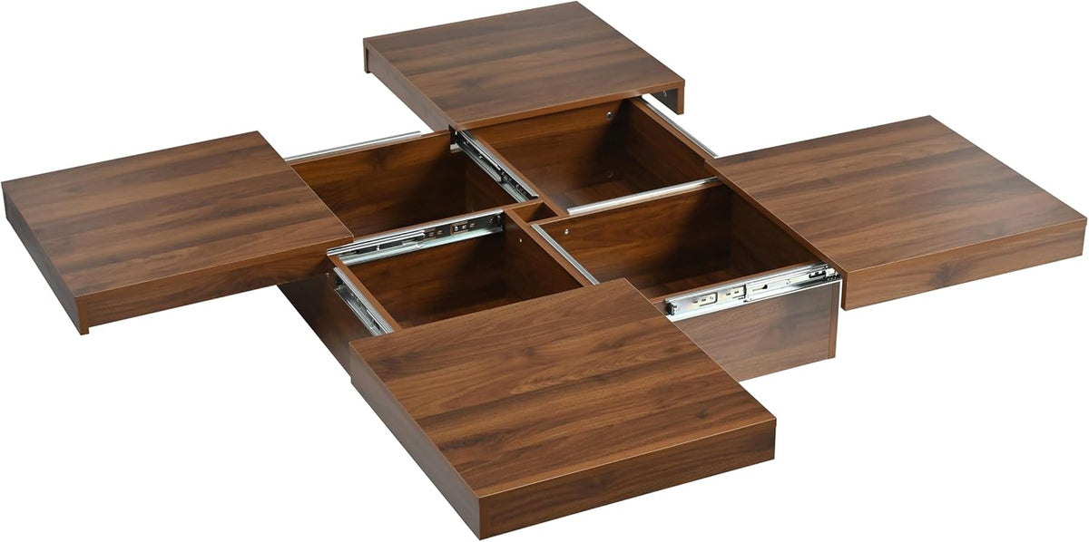 Merax 39.4'' Square Coffee Table, Sliding Top with Ample Storage, Walnut Grain Veneer Finish Modern Center Tables for Living Room Apartment, Walnut
