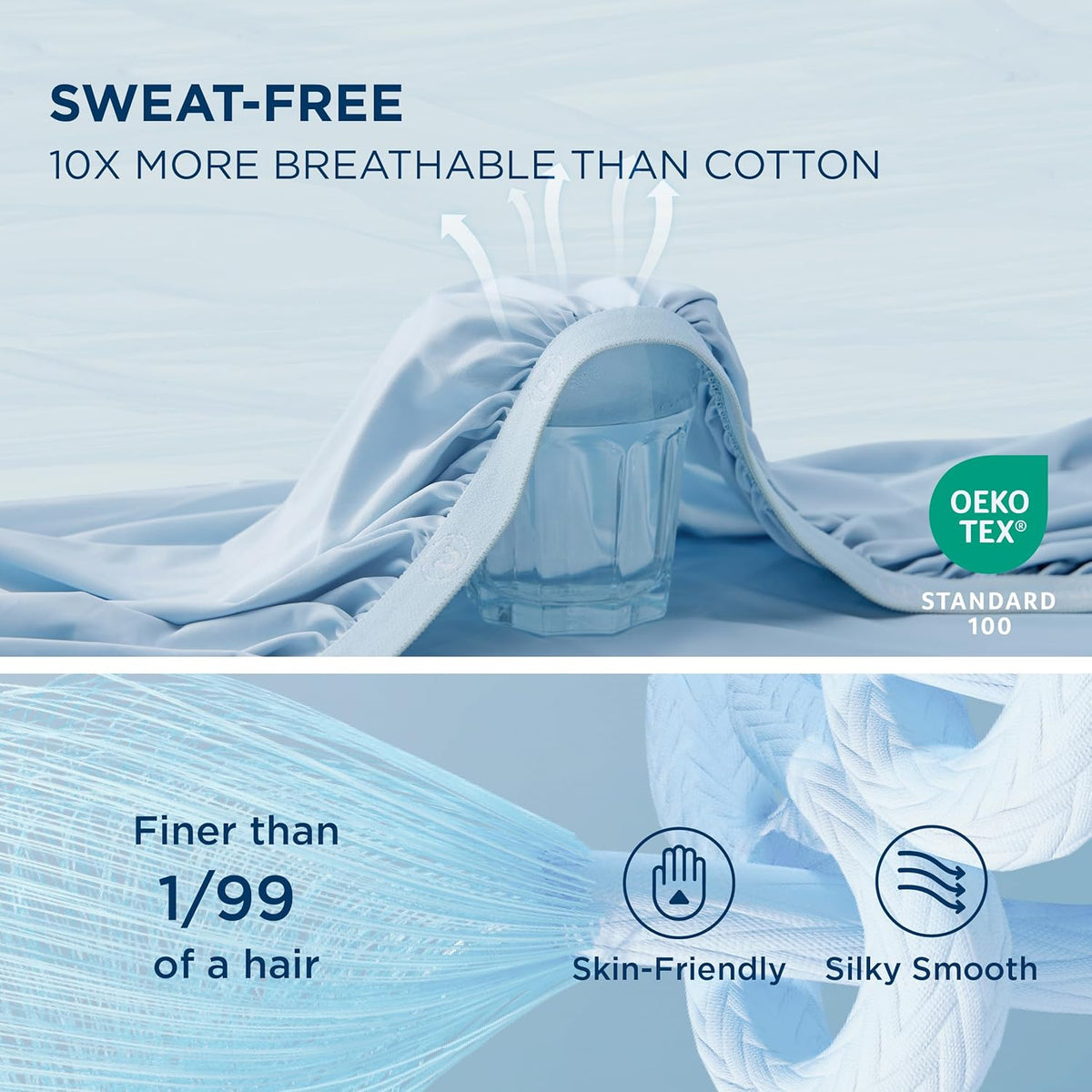 Bedsure Cooling Comforters King Size Set 4 Pieces, Blue Cooling Blanket for Hot Sleepers, Double-Sided Cool Tech King Bedding Set with Breathable Lightweight Comforter, Sheet & Pillowcases