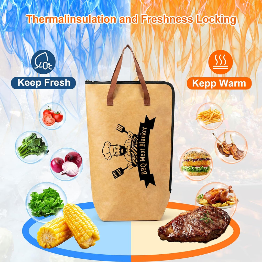 BBQ Blanket for Resting Meat, 5 Layer Meat Blanket with Wide Mouth for Steak/Pork Shoulder/Turkey - Birthday Anniversary BBQ Accessories Grilling Gifts for Men Dad Husband (23inch)
