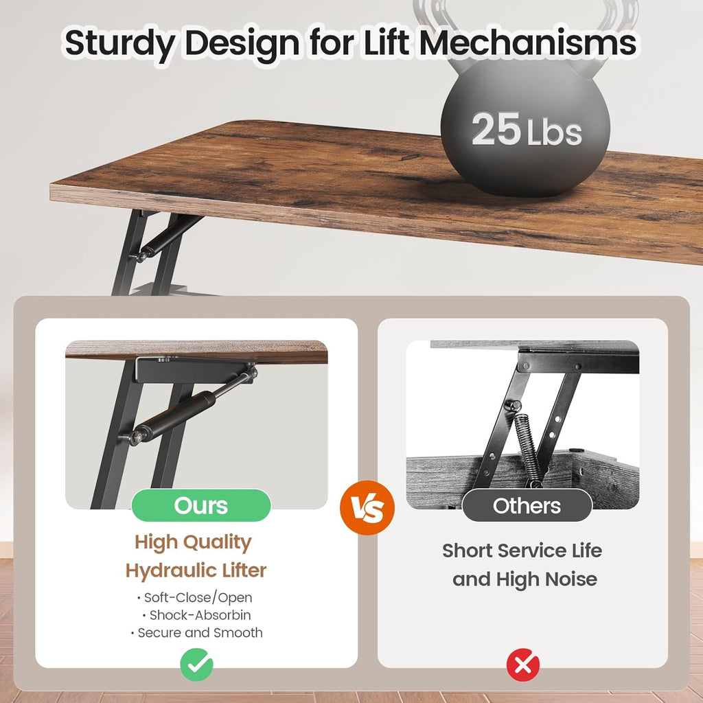 SEDETA 31.5" Lift Top Coffee Table with Storage, Square Coffee Tables for Living Room, Farmhouse Coffee Table with Large Hidden Storage Compartment and Adjustable Shelves, White