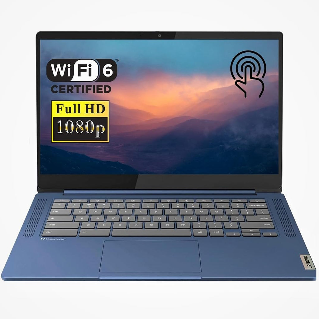 Lenovo Slim 3 Chromebook Laptop, 14” FHD Touchscreen, MediaTek Kompanio 520, 4GB RAM, 64GB eMMC, Webcam, Wi-Fi 6, MicroSD Card Reader, Bluetooth, Chrome OS, Blue