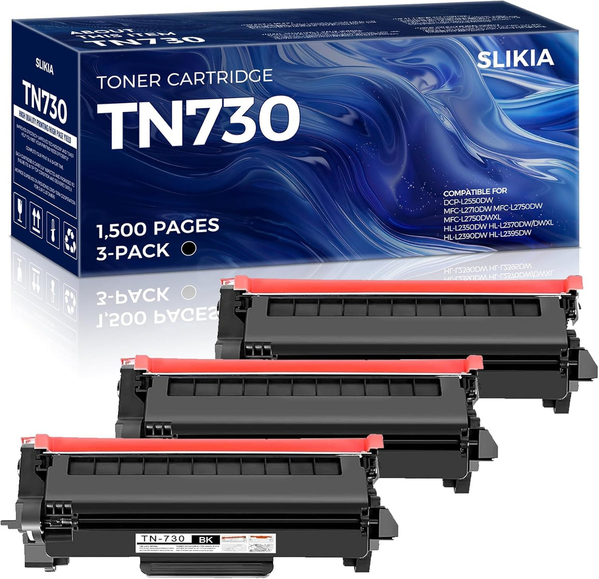 3 Pack TN730 Black Toner Cartridge High Yield Compatible TN730 Replacement for DCP-L2550DW MFC-L2710DW L2750DW L2750DWXL HL-L2350DW L2370DW/DWXL L2390DW L2395DW Printer