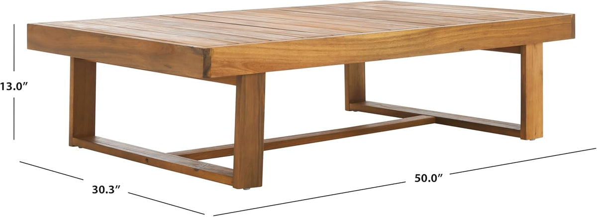 SAFAVIEH Outdoor - Duncan Natural Brown Slatted Top Solid Wood Coffee Table (PAT7331A)