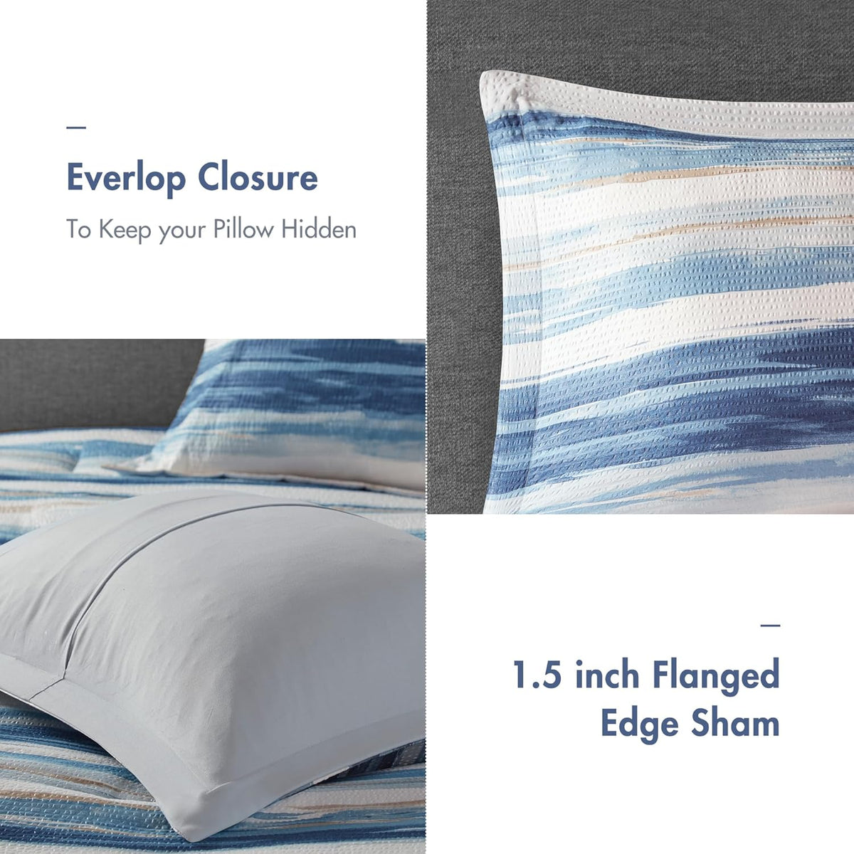 Madison Park Marina Comforter Quilt Combo Set - Modern Luxury Design, All Season Down Alternative Bedding, Matching Shams, Decorative Pillows, King/Cal King(104"x92") Seersucker Blue 8 Piece