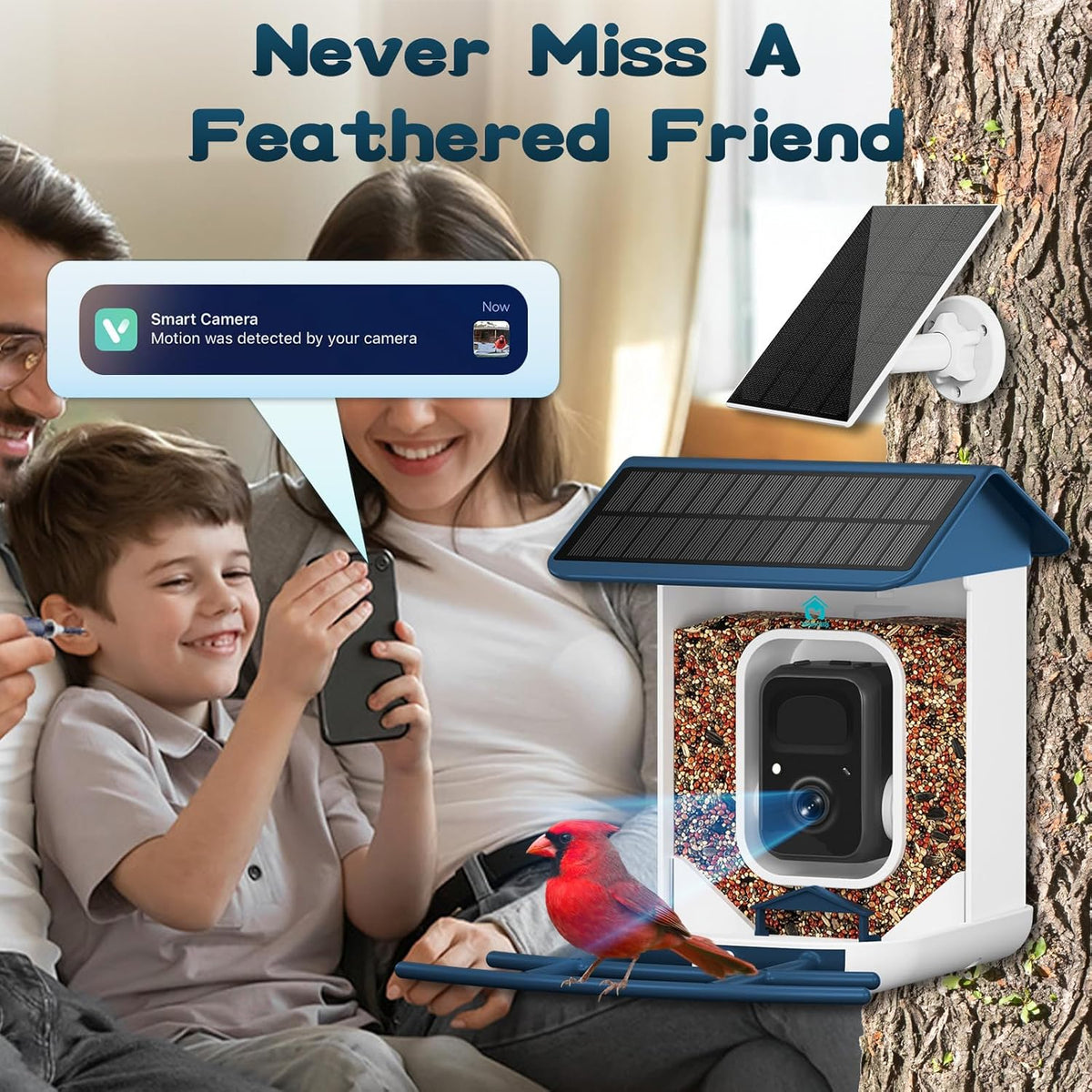 Smart Bird Feeder with Camera-AI Identify 11,000+ Species, 2K HD Auto Capture Birds Video & 64G TF Card, Solar-Powered Wireless Outdoor Design, Birdhouse with Built-in Two-Way Microphone