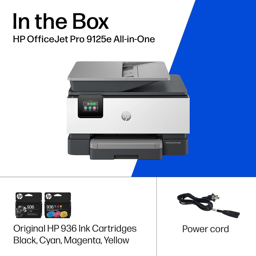 HP OfficeJet Pro 9125e Wireless All-in-One Color Inkjet Printer, Print, scan, copy, fax, ADF, Duplex printing best-for-office, 3 month Instant Ink trial included, AI-enabled (403X0A)