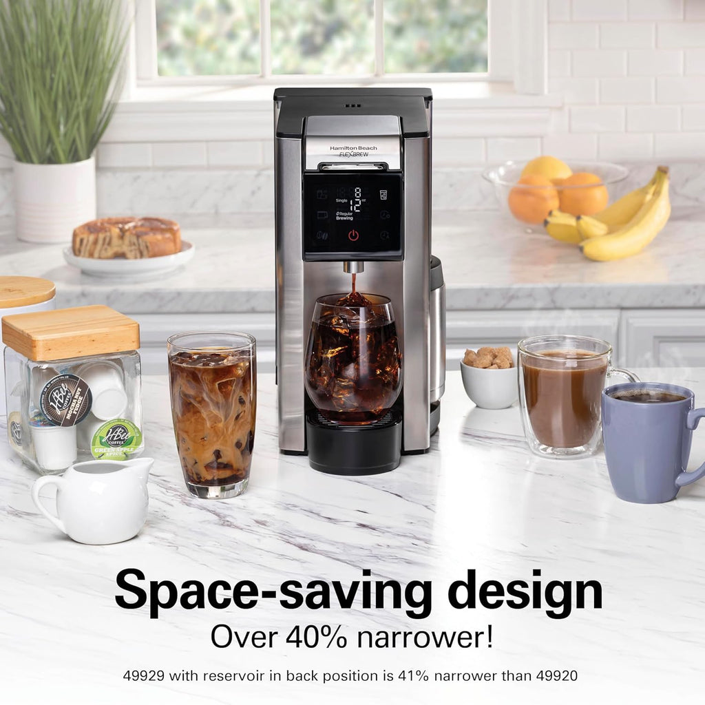 Hamilton Beach FlexBrew Advanced 5-in-1 Thermal Programmable 12 Cup Drip and Single Serve Hot & Iced Coffee Maker, Movable 60oz. Water Reservoir, Use Pod Packs and Grounds, Fast Brewing, Black (49929)