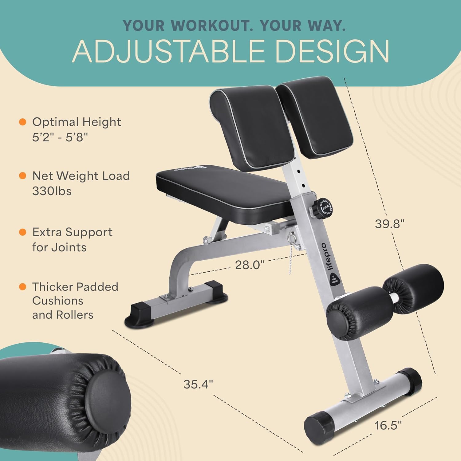 Lifepro SculptTrainer Roman Chair – Hyperextension Bench for Strength Training – Adjustable Back Extension Machine, Ab Bench & Foldable Sit-Up Bench for Athletes, Core Work & Home Gym Workouts