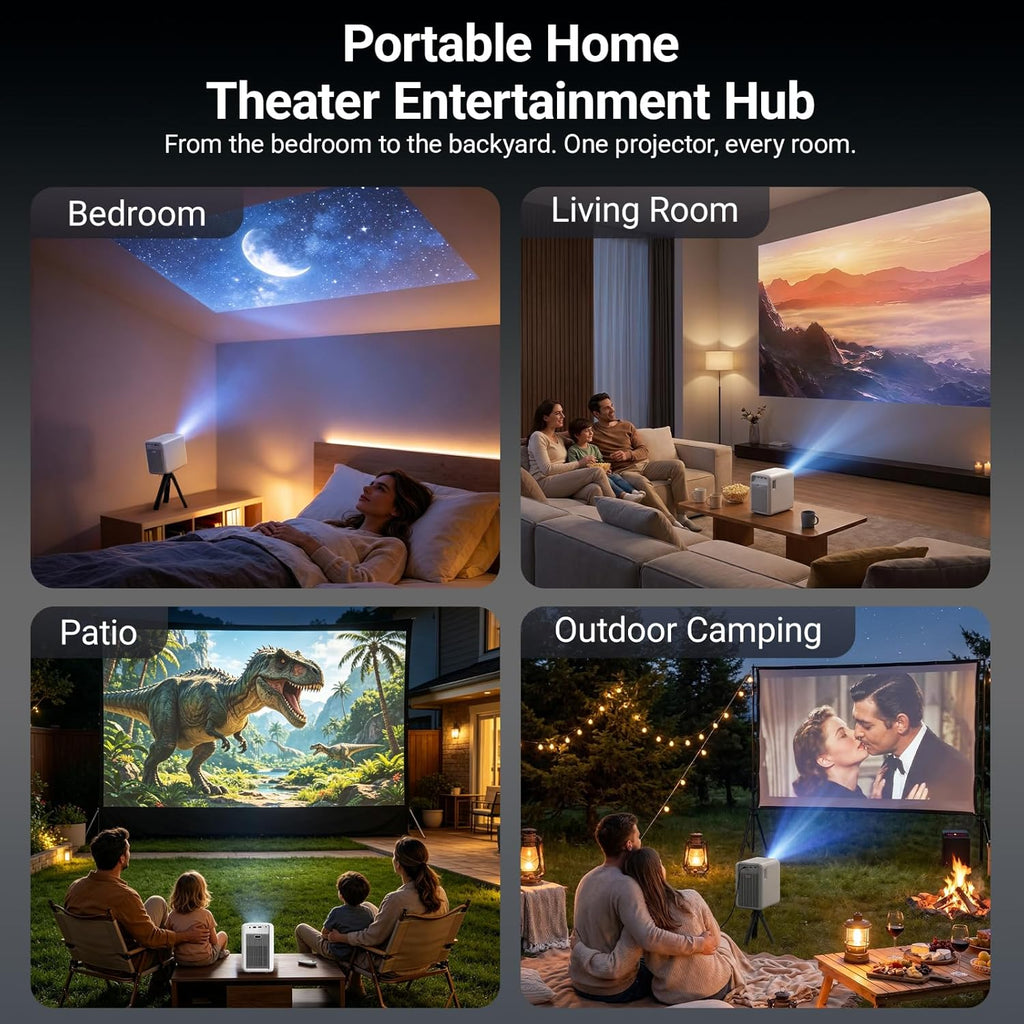 Smart 4K Projector with WiFi and Bluetooth,Built-in Apps,2800 ANSI,Auto Focus & Keystone,Home Theater Movie Projector for Indoor Bedroom Cinema Gaming & Outdoor
