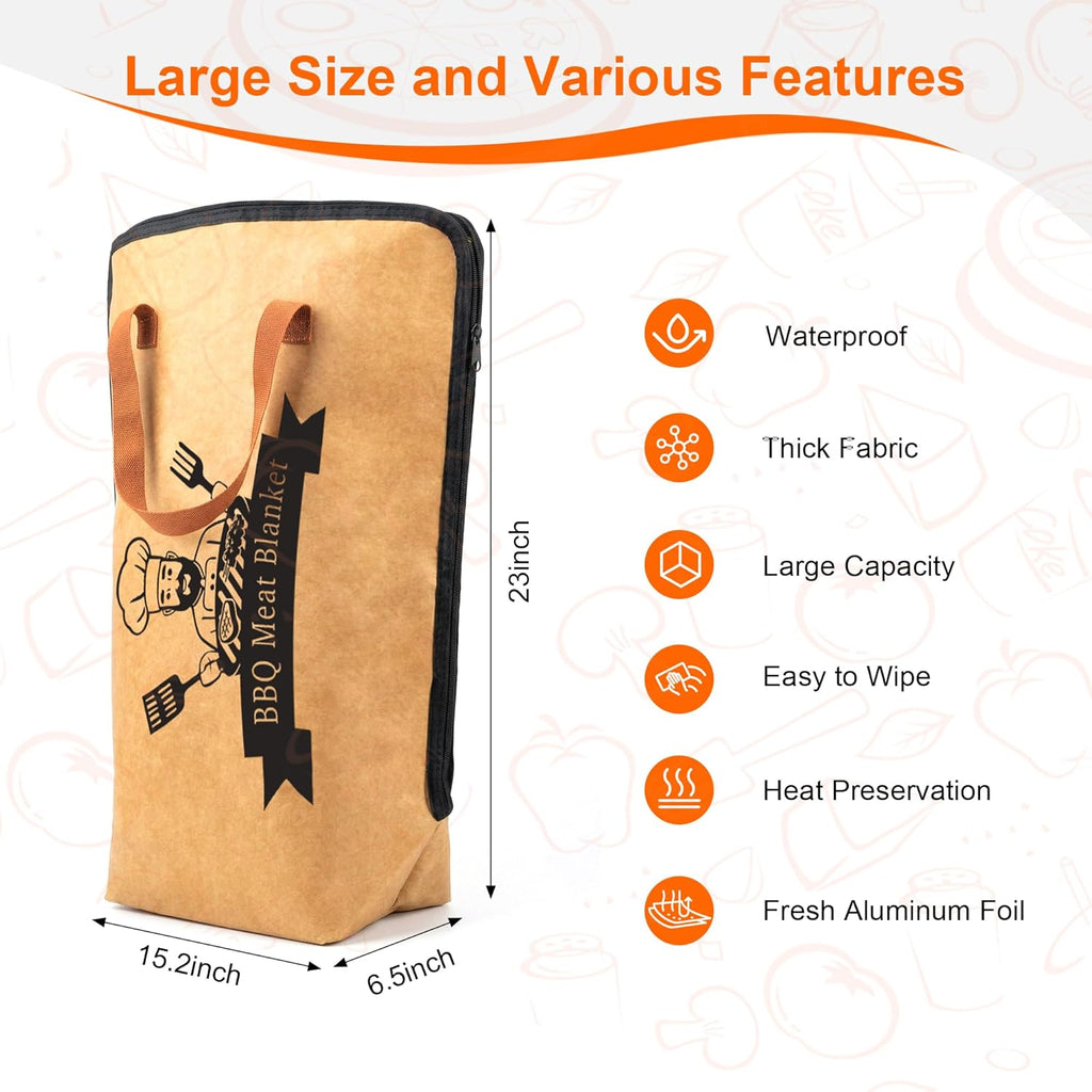 BBQ Blanket for Resting Meat, 5 Layer Meat Blanket with Wide Mouth for Steak/Pork Shoulder/Turkey - Birthday Anniversary BBQ Accessories Grilling Gifts for Men Dad Husband (23inch)