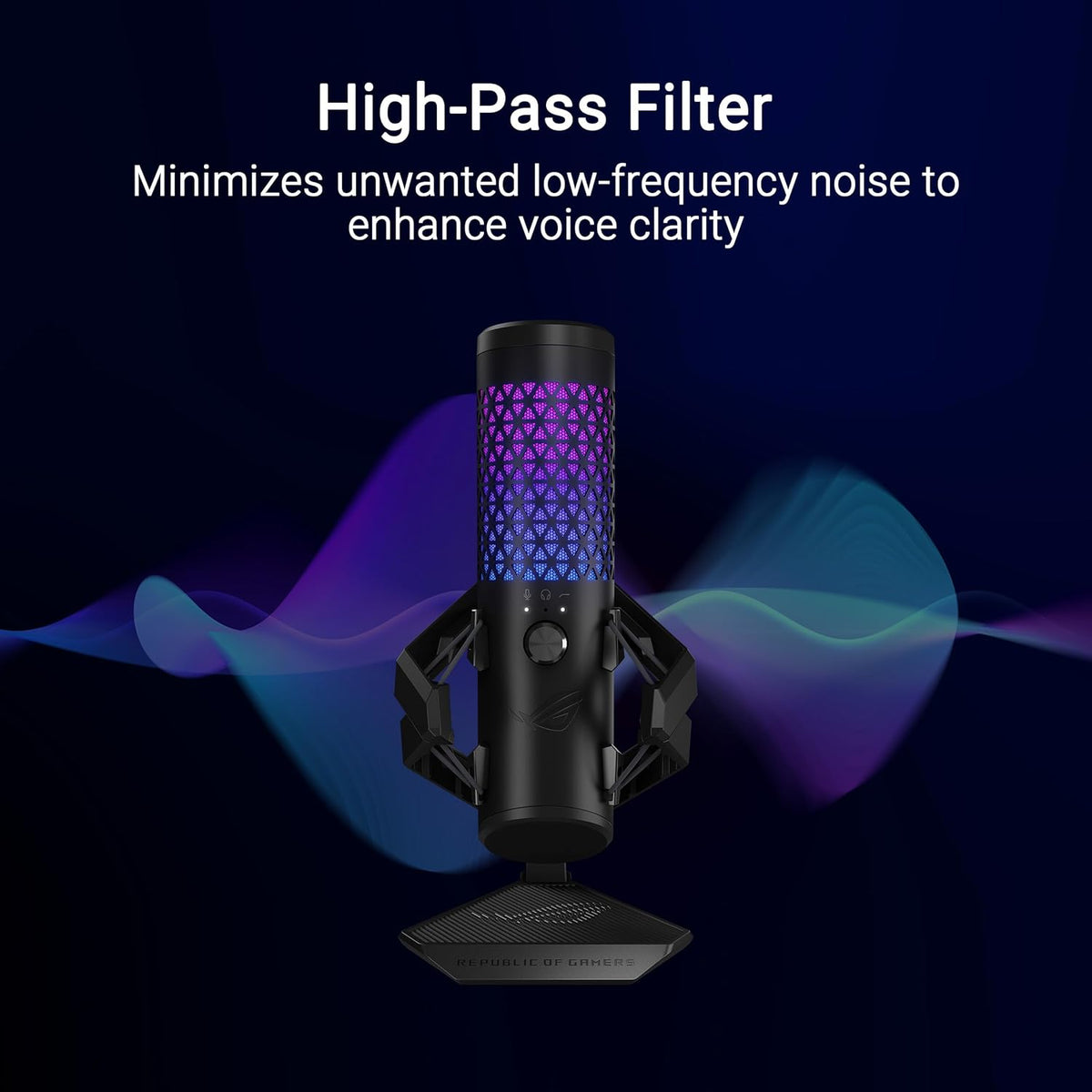 ASUS ROG Carnyx RGB Condenser Gaming Microphone Black (Gaming, Streaming and Podcast, 25 mm Capacitor Capsule, 192 kHz / 24 Bit Sampling Rate, High Pass Filter, Pop Filter, Metal Holder, Aura Sync)